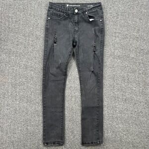 Recess Denim Collection Mens Slim Tapered Distressed Black Jeans 30x30 Studded